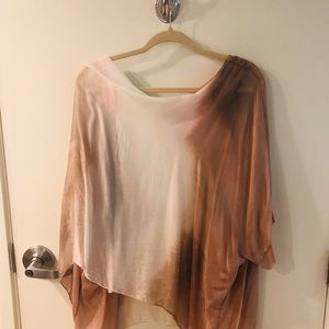 Brown, White and Pink print silk blouse size L